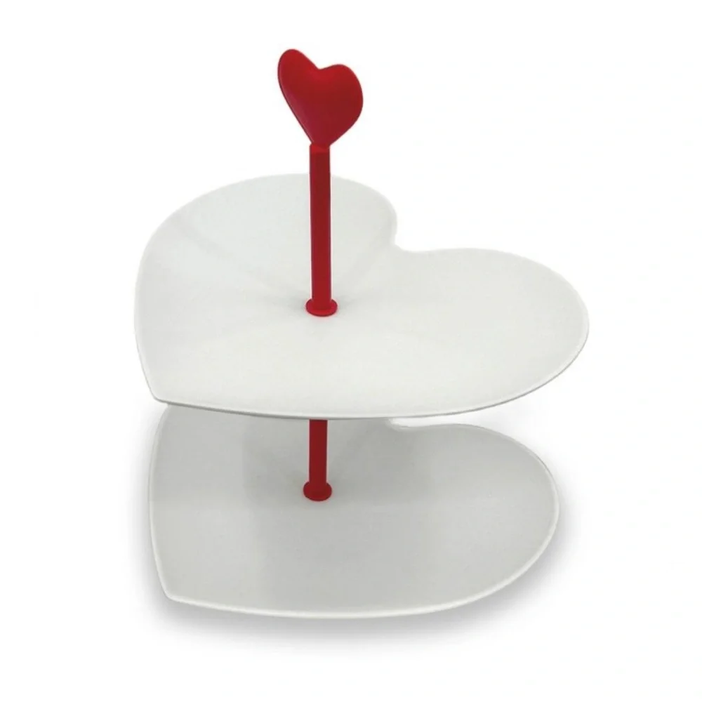 Target Bullseye Playground Heart-Shaped Cake Stand, Two-Tier White & Red, New!